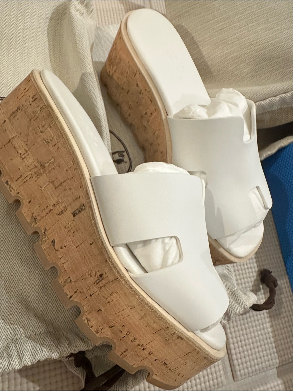 Hermes eze sandal White Leather Cork Platform Slide Clogs